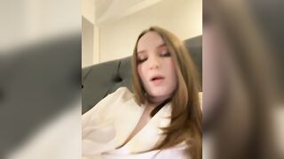 Annafirepussy  - Charming bitch sucks her boyfriend's cock all the way down to the trough and chatting sweetly with the chat room