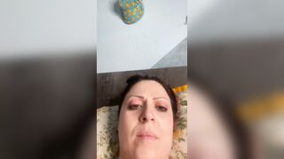 XXXextremStile - Baby with small tits lies on the bed chatting and does not want to show her pussy