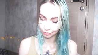 bambi - Young blue haired bitch sucks rubber cock on camera and gets pleasure