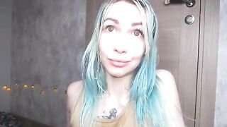 bambi - Young blue haired bitch sucks rubber cock on camera and gets pleasure