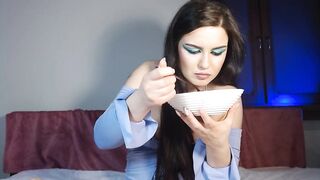 LiviaLarosa -  Brunette with small tits poses in front of the camera and sweetly chatting with the chat room