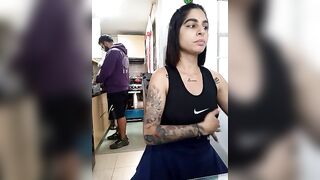 charlotte_stevenss_ - Tattooed couple have a cute chat and tease in front of the camera