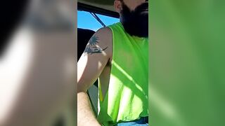 loader_hand - Bearded man jerks off his dick in the car and shows it on camera