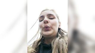 Night_dreams - Young woman on the street shows her hairy pussy and fucks with a rubber dick