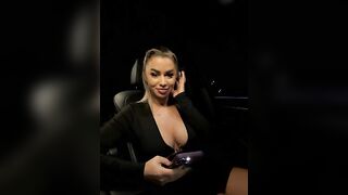 KirstieVegas - Milf with silicon boobs in the car sweetly chatting and teasing in front of the camera