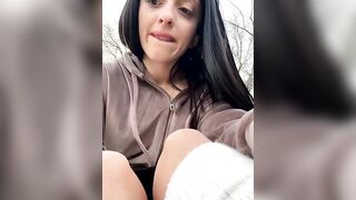 LiLitopp - Young brunette sweetly chatting and showing her pussy in a dress on the street in front of the camera