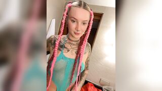 Stella - Young babe with pigtails sweetly chatting and teasing in front of the camera