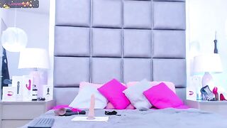 AlissaBrown - pink haired bitch sucks rubber cock on bed on camera and chats sweetly