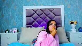 JuanitaPerniaa - Busty brunette in lingerie teases on bed in front of camera